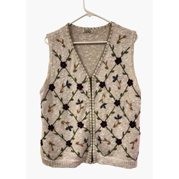 VNT Granny Sweater Vest Zip Up Embroidered Flowers Crochet Retro Vibes Swag - Picture 9 of 14